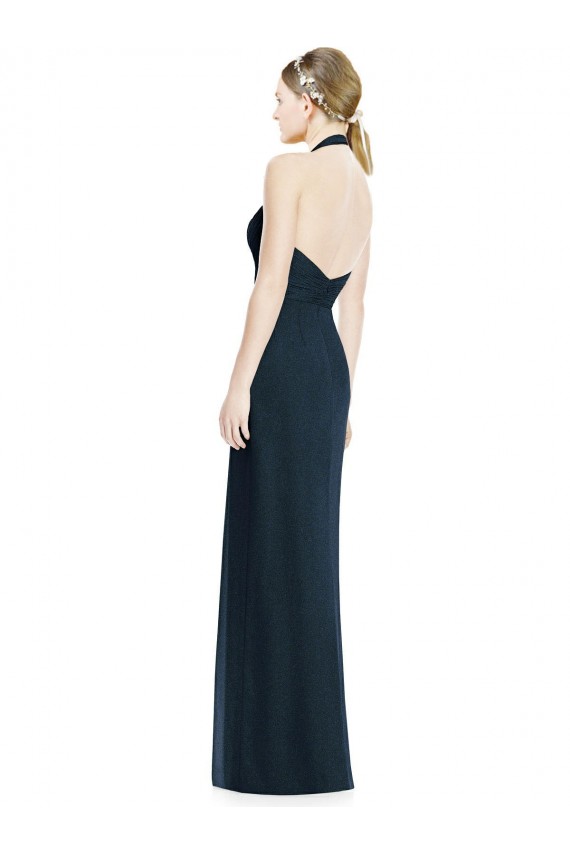 Boutique Bleu marine foncé Trapèze Licou Col V Mousseline Longue Robes demoiselle d'honneur