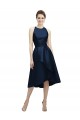 Boutique Bleu marine foncé Trapèze Licou Col bijou Satiné Courte Asymétrique Robes demoiselle d'honneur