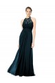 Boutique Bleu marine foncé Trapèze Licou Illusion Mousseline Dentelle Longue Robes demoiselle d'honneur