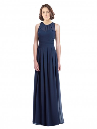 Boutique Bleu marine foncé Trapèze Licou Mousseline Longue Robes demoiselle d'honneur