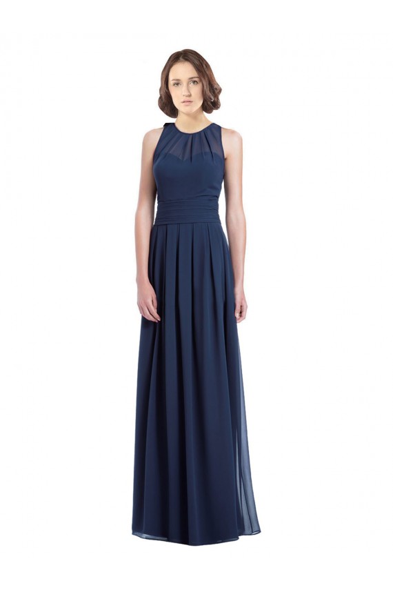 Boutique Bleu marine foncé Trapèze Licou Mousseline Longue Robes demoiselle d'honneur