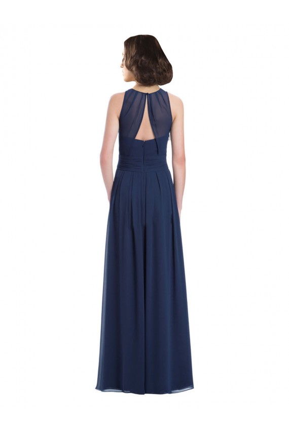 Boutique Bleu marine foncé Trapèze Licou Mousseline Longue Robes demoiselle d'honneur