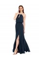 Boutique Bleu marine foncé Trapèze Licou Mousseline Longue Robes demoiselle d'honneur