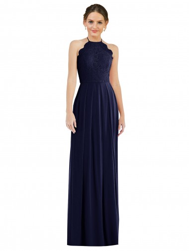 Boutique Bleu marine foncé Trapèze Licou Mousseline Longue Robes demoiselle d'honneur