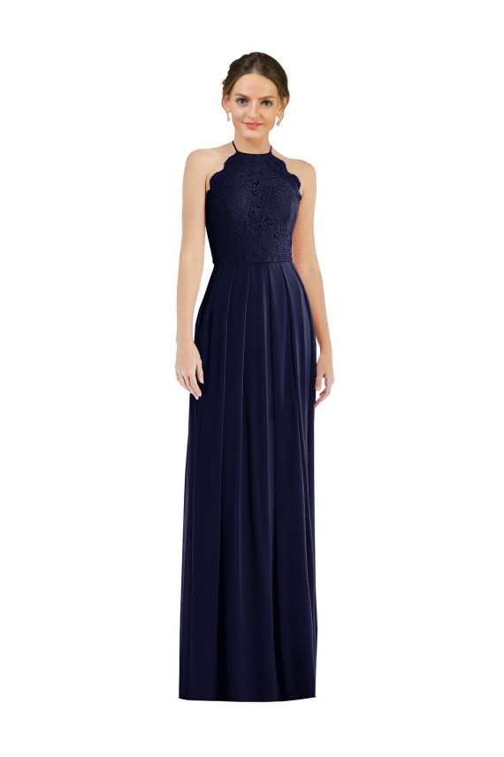 Boutique Bleu marine foncé Trapèze Licou Mousseline Longue Robes demoiselle d'honneur