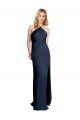 Boutique Bleu marine foncé Trapèze Licou Satiné Stretch Longue Formelles Robes demoiselle d'honneur / Robes de soirée / Robes de bal