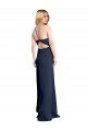 Boutique Bleu marine foncé Trapèze Licou Satiné Stretch Longue Formelles Robes demoiselle d'honneur / Robes de soirée / Robes de bal
