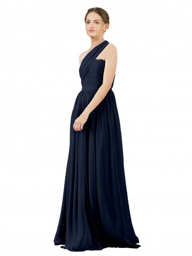 Boutique Bleu marine foncé Trapèze Mousseline Longue Robes demoiselle d'honneur