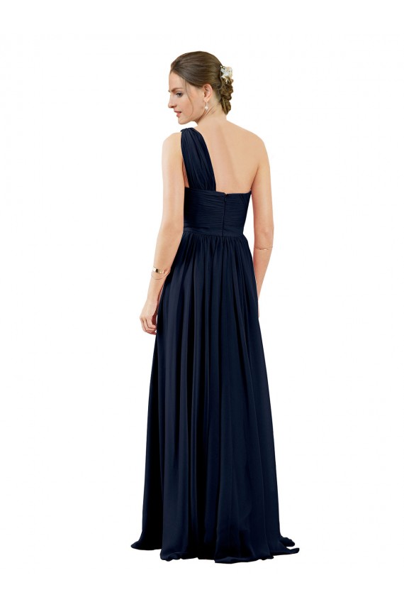 Boutique Bleu marine foncé Trapèze Mousseline Longue Robes demoiselle d'honneur