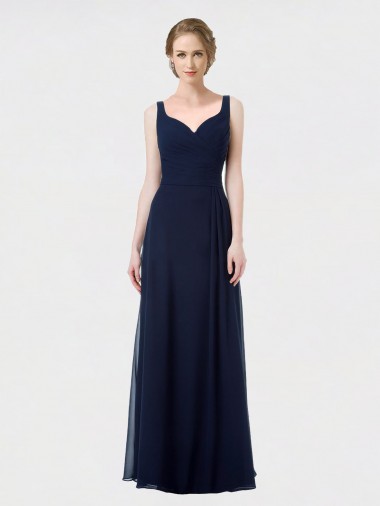 Boutique Bleu marine foncé Trapèze Mousseline Longue Robes demoiselle d'honneur