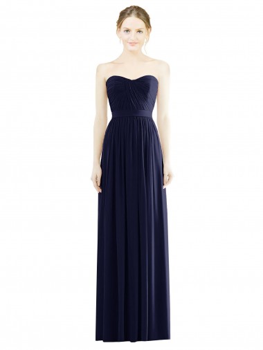 Boutique Bleu marine foncé Trapèze Sans bretelle Mousseline Longue Formelles Robes demoiselle d'honneur / Robes de soirée