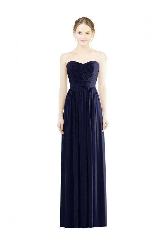 Boutique Bleu marine foncé Trapèze Sans bretelle Mousseline Longue Formelles Robes demoiselle d'honneur / Robes de soirée