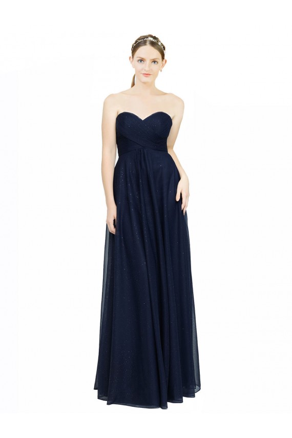 Boutique Bleu marine foncé Trapèze Sans bretelle Mousseline Longue Robes demoiselle d'honneur