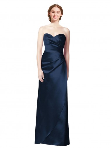 Boutique Bleu marine foncé Trapèze Sans bretelle Satiné Longue Robes demoiselle d'honneur