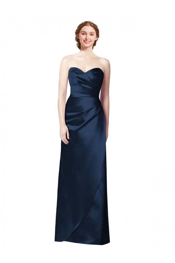 Boutique Bleu marine foncé Trapèze Sans bretelle Satiné Longue Robes demoiselle d'honneur