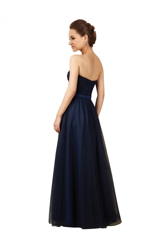 Boutique Bleu marine foncé Trapèze Sans bretelle Tulle Longue Robes demoiselle d'honneur