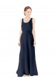 Boutique Bleu marine foncé Trapèze Scoop Mousseline Longue Robes demoiselle d'honneur