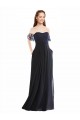 Boutique Bleu marine foncé Trapèze Épaule Dénudée Col V Mousseline Dentelle Longue Robes demoiselle d'honneur
