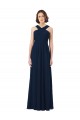 Boutique Bleu marine foncé Trapèze Épaule Dénudée Mousseline Longue Robes demoiselle d'honneur