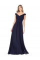 Boutique Bleu marine foncé Trapèze Épaule Dénudée Mousseline Longue Robes demoiselle d'honneur