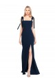 Boutique Bleu marine foncé Trompette Bretelles spaghetti Crêpe Stretch Longue Robes demoiselle d'honneur / Robes de bal