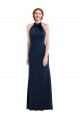 Boutique Bleu marine foncé Trompette Col Haut Crêpe Stretch Longue Robes demoiselle d'honneur / Robes de bal