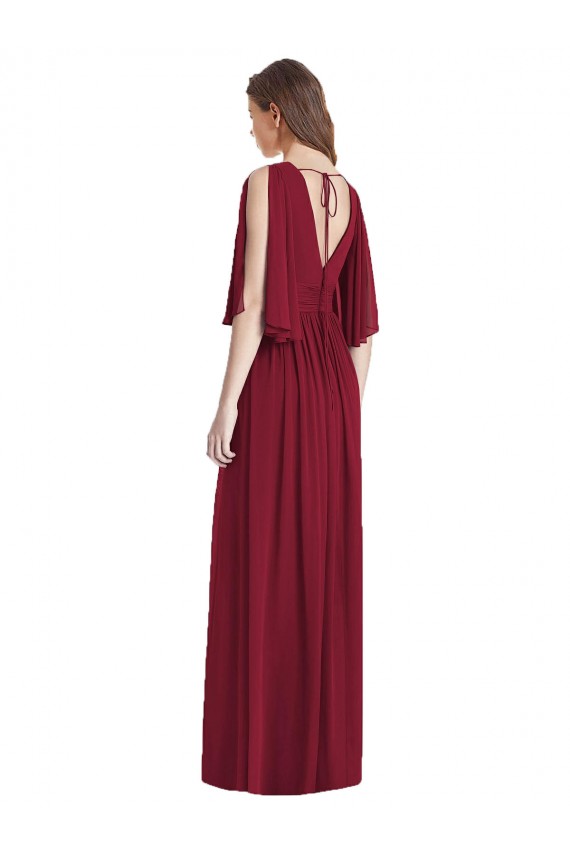 Boutique Bleu marine foncé Trompette Col V Mousseline Longue Robes demoiselle d'honneur