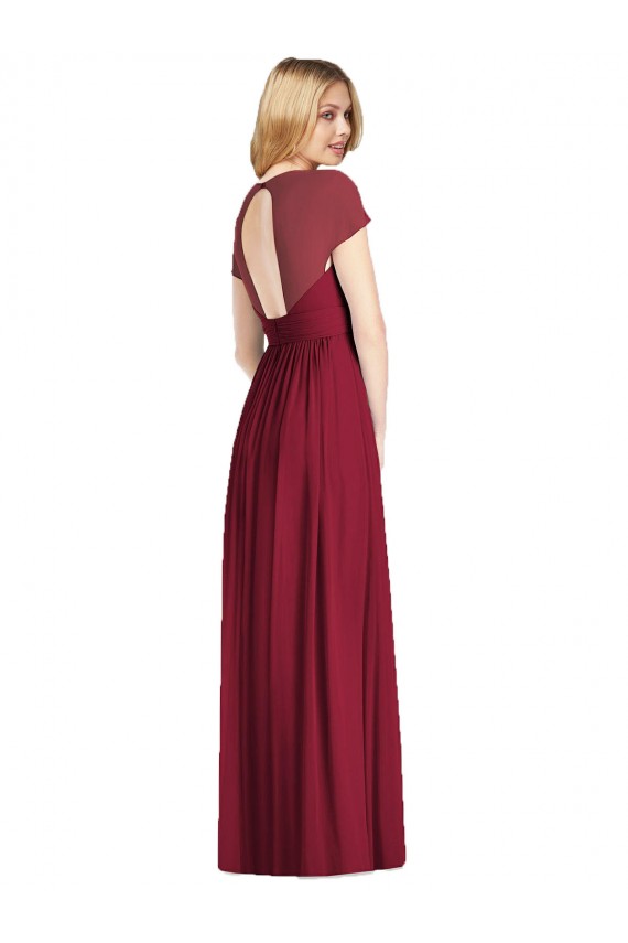 Boutique Bleu marine foncé Trompette Col V Mousseline Longue Robes demoiselle d'honneur