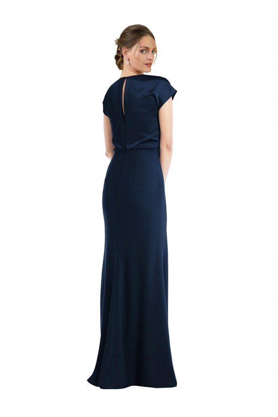 Boutique Bleu marine foncé Trompette Épaule Dénudée Crêpe Stretch Longue Formelles Robes demoiselle d'honneur / Robes de soirée / Robes de bal