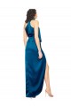 Boutique Bleu paon Fourreau Licou Col Haut Satiné Soyeux Longue Formelles Robes demoiselle d'honneur / Robes de soirée / Robes de bal