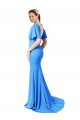 Boutique Bleu paon Sirène Col V Balayage train Crêpe Stretch Longue Robes demoiselle d'honneur / Robes de bal