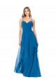 Boutique Bleu paon Trapèze Bretelles spaghetti Mousseline Longue Robes demoiselle d'honneur