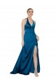 Boutique Bleu paon Trapèze Licou Satiné Soyeux Longue Formelles Robes demoiselle d'honneur / Robes de soirée / Robes de bal