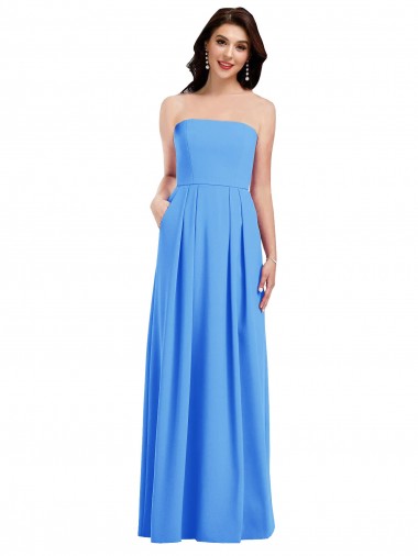 Boutique Bleu paon Trompette Sans bretelle Crêpe Stretch Longue Robes demoiselle d'honneur / Robes de bal