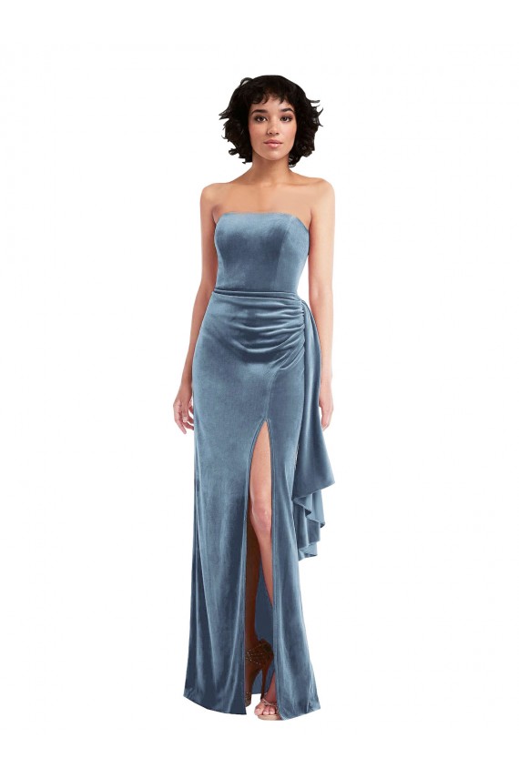 Boutique Bleu poussiéreux Fourreau Sans bretelle Velours Stretch Longue Formelles Robes demoiselle d'honneur / Robes de soirée / Robes de bal