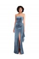 Boutique Bleu poussiéreux Fourreau Sans bretelle Velours Stretch Longue Formelles Robes demoiselle d'honneur / Robes de soirée / Robes de bal