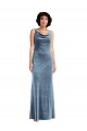 Boutique Bleu poussiéreux Fourreau Velours Stretch Longue Robes demoiselle d'honneur / Robes de bal