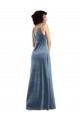Boutique Bleu poussiéreux Fourreau Velours Stretch Longue Robes demoiselle d'honneur / Robes de bal