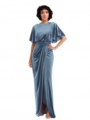 Boutique Bleu poussiéreux Fourreau Velours Stretch Longue Robes demoiselle d'honneur / Robes de bal