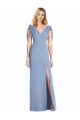 Boutique Bleu poussiéreux Sirène Col V Mousseline Longue Robes demoiselle d'honneur