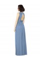 Boutique Bleu poussiéreux Trapèze Bateau Mousseline Longue Robes demoiselle d'honneur