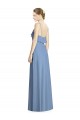 Boutique Bleu poussiéreux Trapèze Bretelles spaghetti Col V Mousseline Longue Robes demoiselle d'honneur