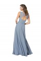 Boutique Bleu poussiéreux Trapèze Bretelles spaghetti Col V Mousseline Longue Robes demoiselle d'honneur