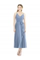Boutique Bleu poussiéreux Trapèze Bretelles spaghetti Mousseline Courte Robes demoiselle d'honneur