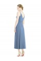 Boutique Bleu poussiéreux Trapèze Bretelles spaghetti Mousseline Courte Robes demoiselle d'honneur