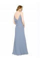 Boutique Bleu poussiéreux Trapèze Bretelles spaghetti Mousseline Longue Robes demoiselle d'honneur