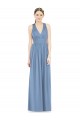 Boutique Bleu poussiéreux Trapèze Col V Mousseline Longue Robes demoiselle d'honneur
