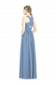 Boutique Bleu poussiéreux Trapèze Col V Mousseline Longue Robes demoiselle d'honneur