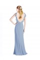 Boutique Bleu poussiéreux Trapèze Col V Mousseline Longue Robes demoiselle d'honneur