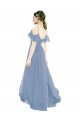 Boutique Bleu poussiéreux Trapèze Col V Mousseline Longue Robes demoiselle d'honneur